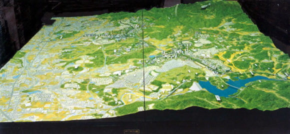 国際文化公園都市(その後「彩都」と呼ばれる)の計画ジオラマ模型(3m✕3m)